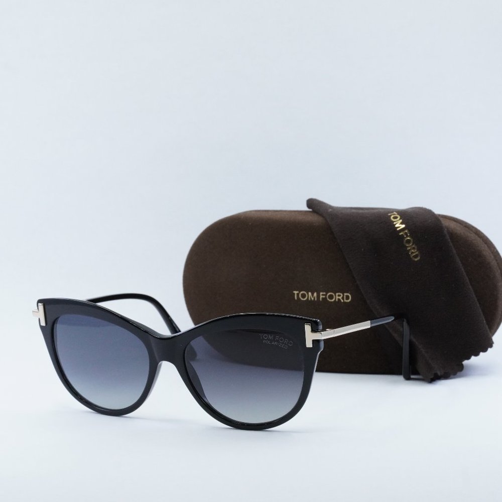 Tom Ford Kira FT0821 01D Cat Eye Sunglasses - Black/Gold/Polarized Smoke